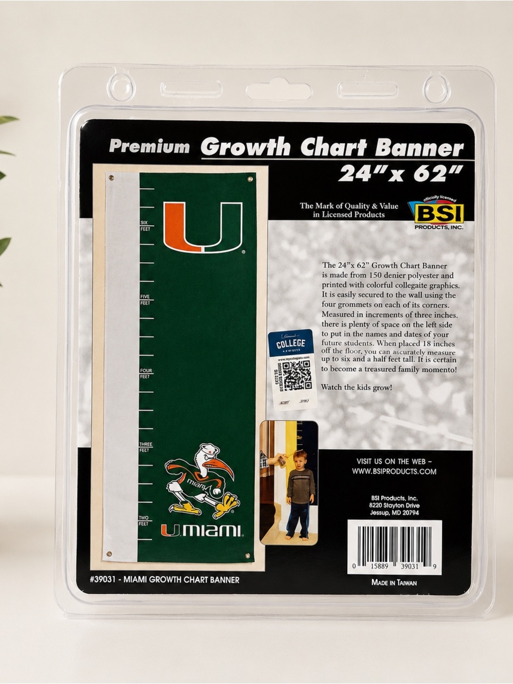 University of Miami Hurricanes Growth Chart Banner 24x62 New Sealed